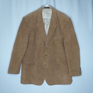 Vtg Corduroy Blazer Jacket Mens 48R Brown Cotton 3-Button Collar Pocket Grandpa